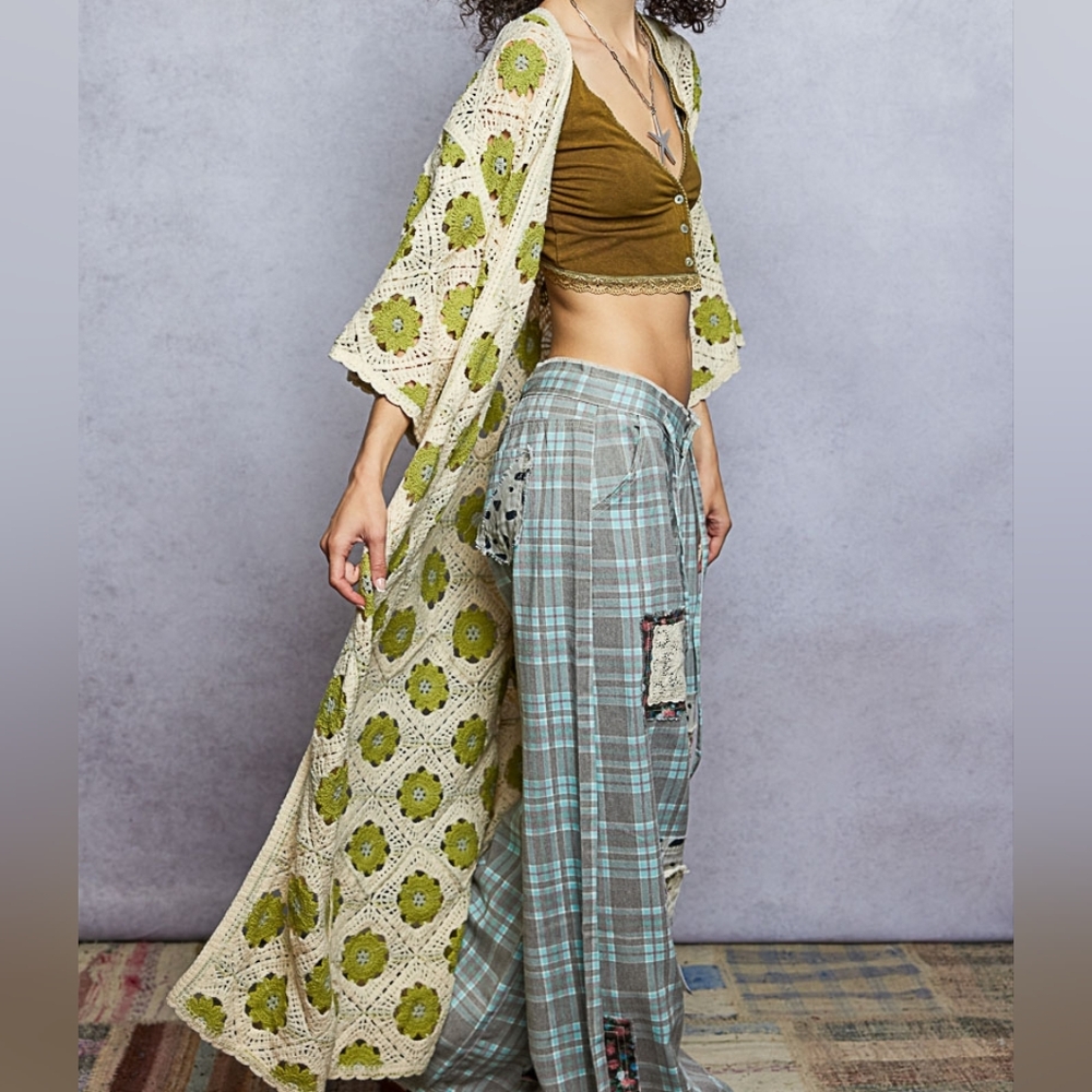 POL Patchwork Openwork Crochet Longline Cardigan … - image 11